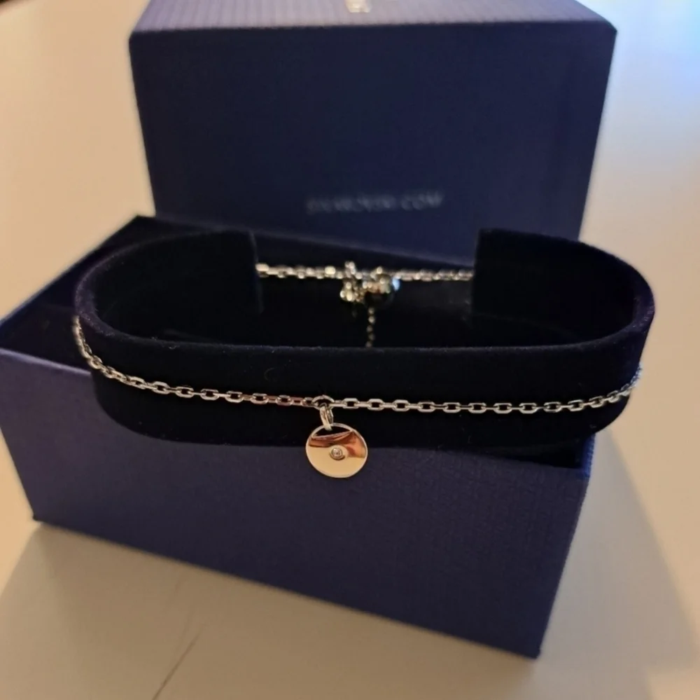 NIB Swarovski Simple Rhodium Adjustable Disc Chain Slide Bracelet